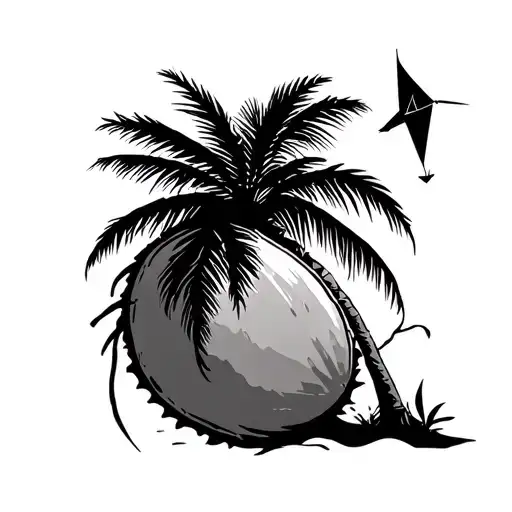 coconut tree and kites tattoo design idea