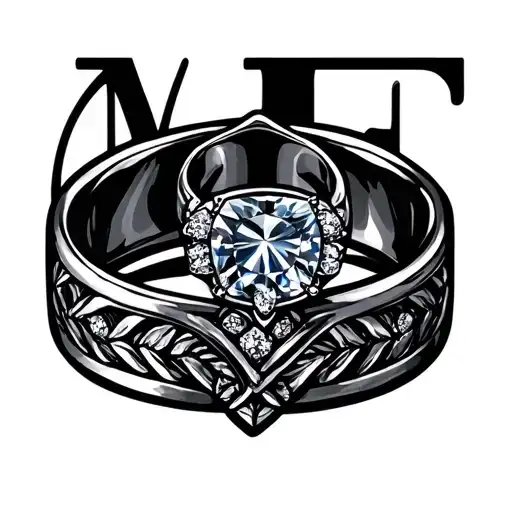 "MF" wedding ring around finger tattoo design idea