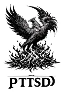 phoenix rising from ashes symbolizing overcoming PTSD tattoo design idea