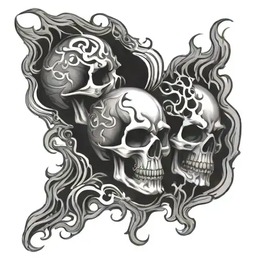 skulls smoke flames tattoo design idea