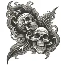 skulls smoke flames tattoo design idea