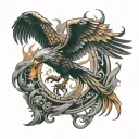 scorpio, eagle, phoenix rising from ashes tattoo design idea