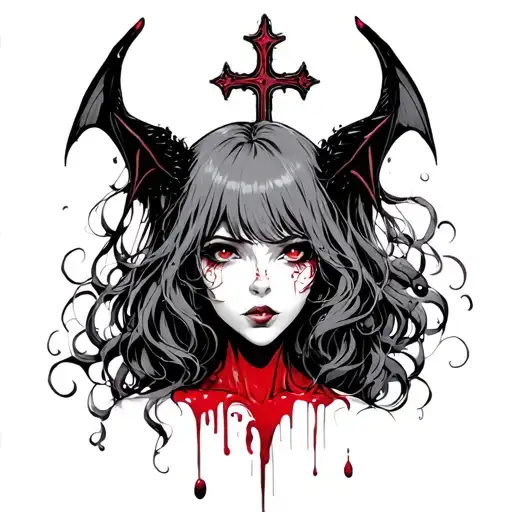 anime succubus Blood concern Satanism Inverted Cross tattoo design idea