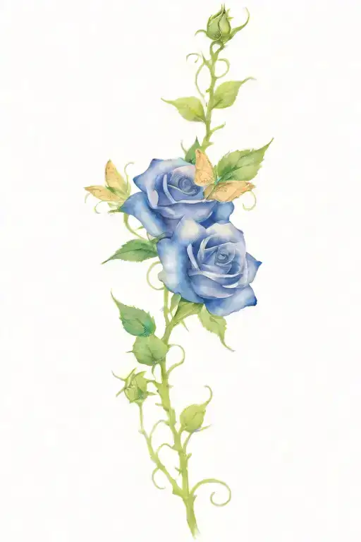 puple roses with butterflies and thorns tattoo design idea