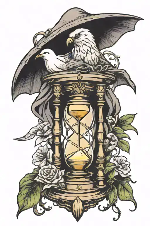 dove, grim reaper, broken hourglass tattoo design idea