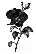 black orchid flower on stem tattoo design idea