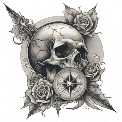 skull compass inside death tattoo design idea