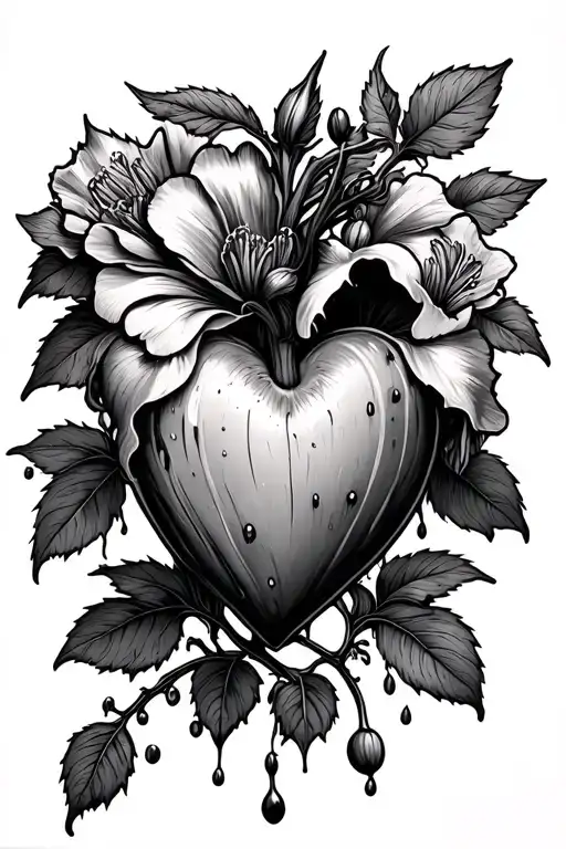 Bleeding heart flower wine blooming, in the style of Coraline tattoo design idea
