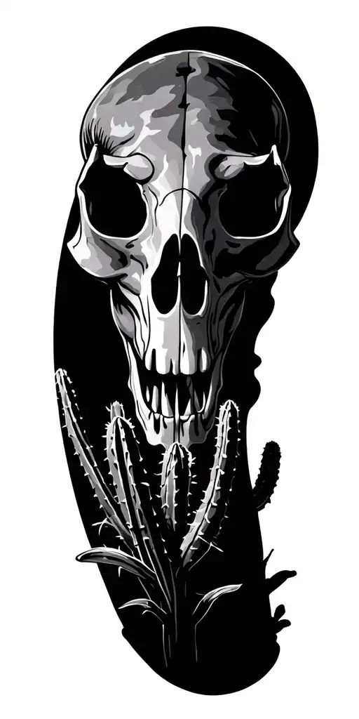 bull skull with cactus growing tattoo design idea