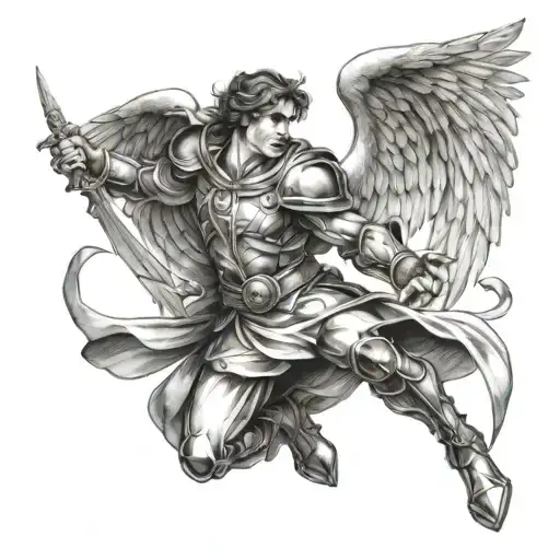 arc angel gabriel fighting tattoo design idea