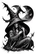 witchcraft scene tattoo design idea