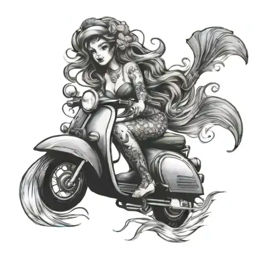 mermaid scooter tattoo design idea