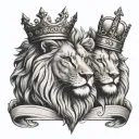 king queen and lion wearing a crown tattoo design idea