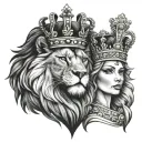 king queen and lion wearing a crown tattoo design idea