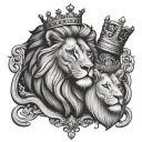 king queen and lion wearing a crown tattoo design idea