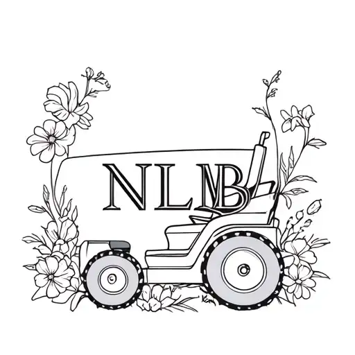 lawn mower silhouette filled with "NLMB" inside and surrounded by flowers with 3/23 tattoo design idea