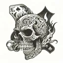 playing card skull fire flames tattoo design idea