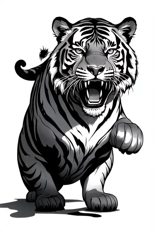 Japanese tiger climbing on the rear legs tattoo design idea