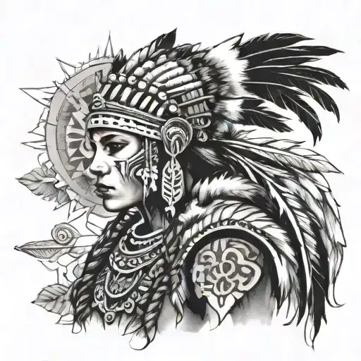 female Indian warrior with hints of Nordic culture tattoo design idea