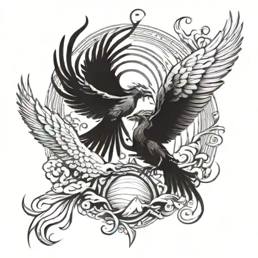 phoenix and Capricorn fighting each other with lighthouse in the background tattoo design idea