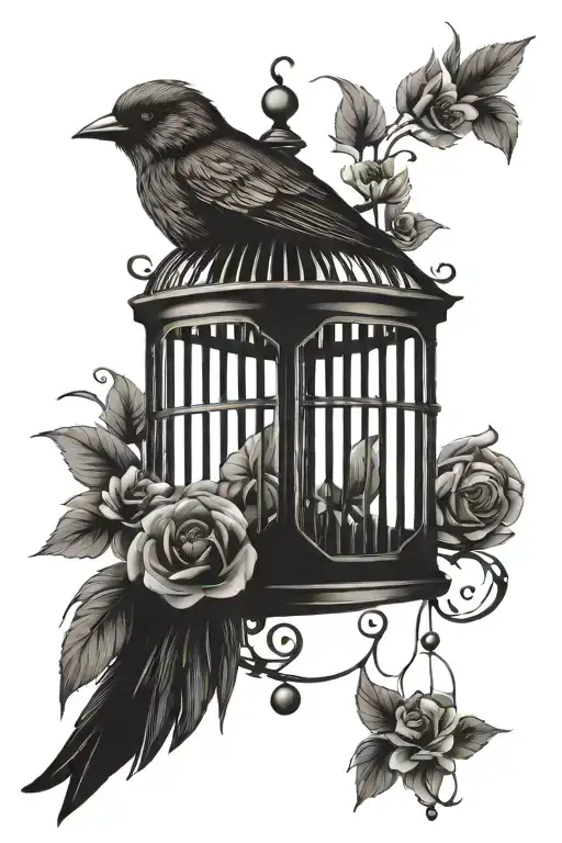 vintage bird cage without bird tattoo design idea