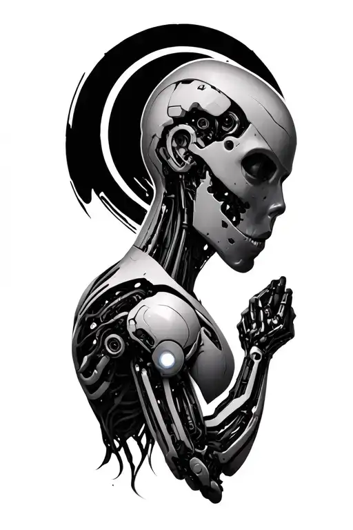 bionic cyborg arm shoulder tattoo design idea