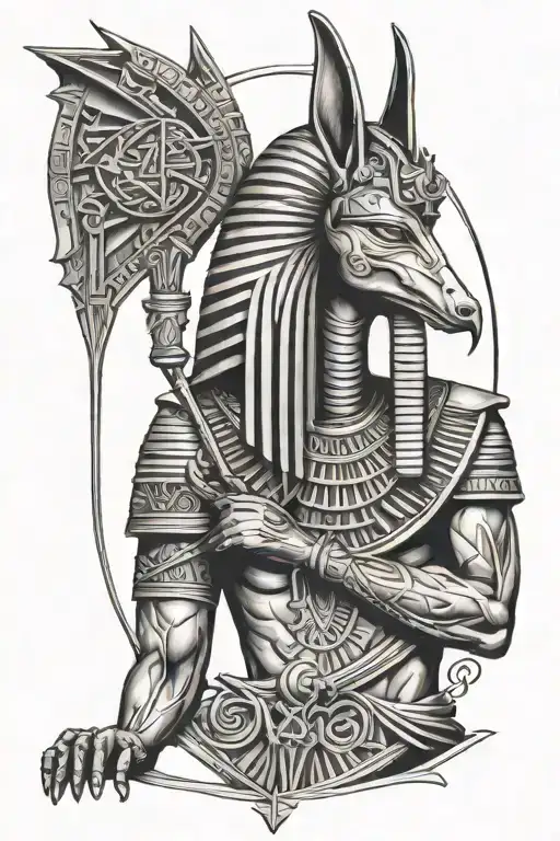 horus anubis holding egyptian cross tattoo design idea