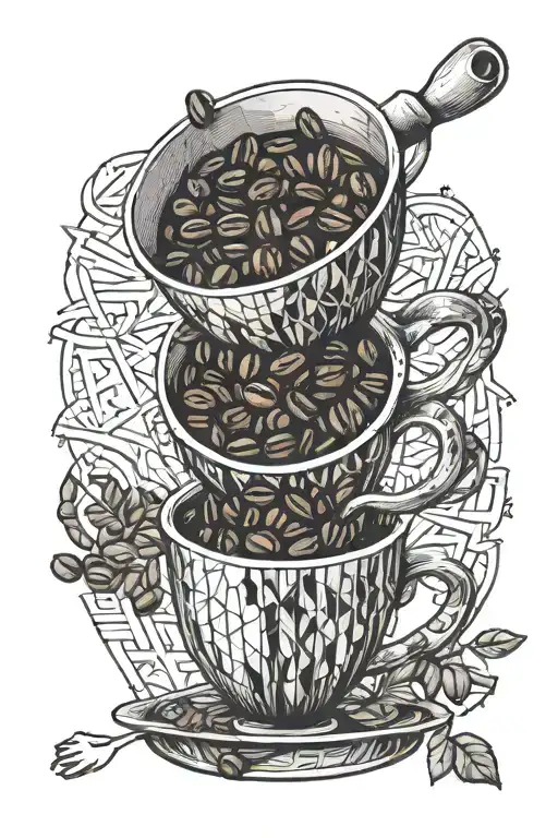 coffee beans and v60 intertwined representing tattoo design idea