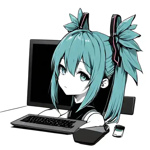 Miku on a computer tattoo design idea