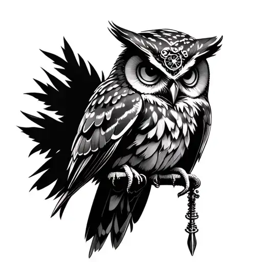 Steampunk owl tattoo design idea