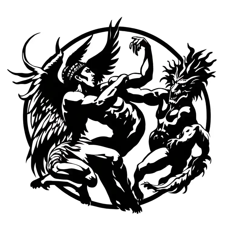 African angel fighting a demon  tattoo design idea
