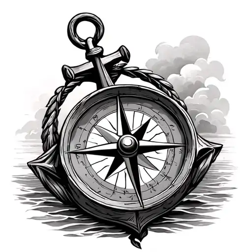 tattoo of compass on calf of man. Anchor below the compass tattoo design idea