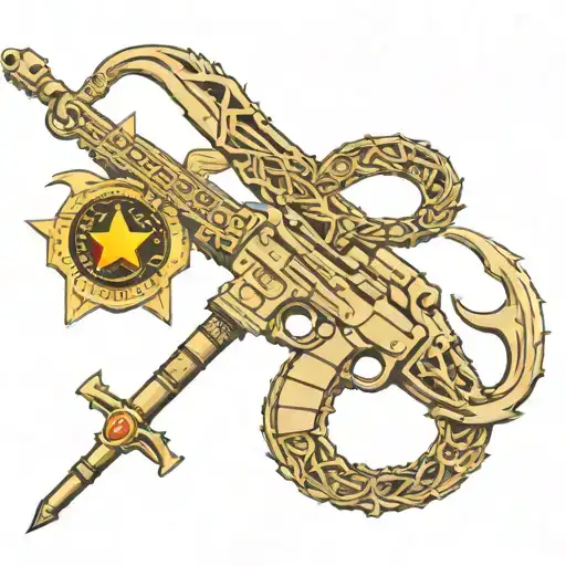 army inspired featuring the Iraqi campaign medal, the outline of Iraq, a caiman mrap, and the scout cross sabers tattoo design idea