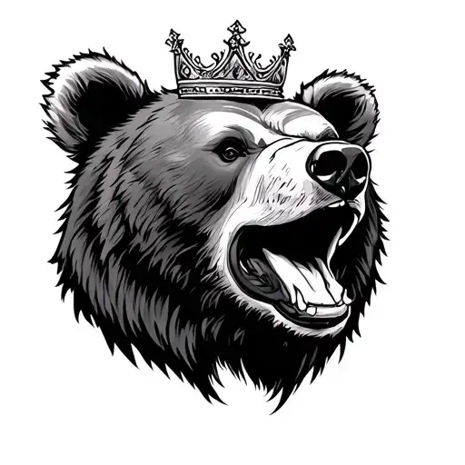 bear head mouth open crown front profile tattoo design idea