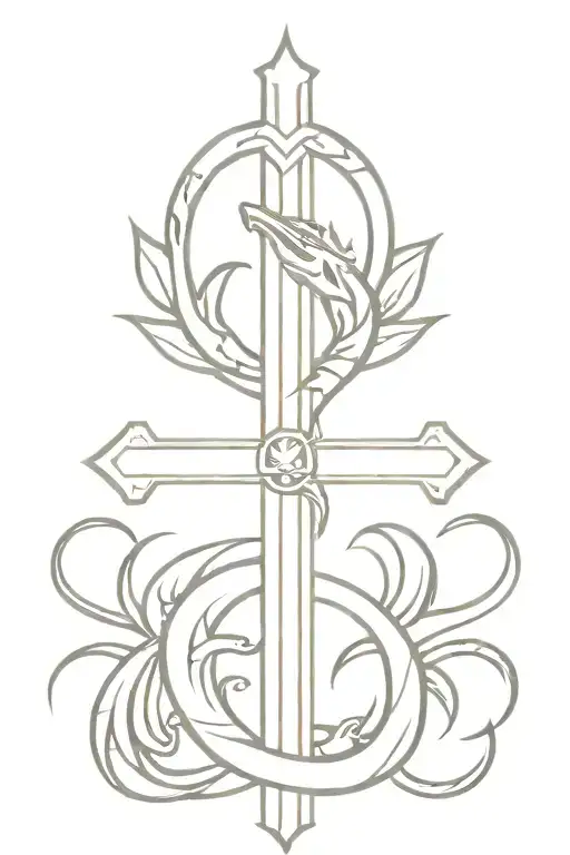small cross with Aztec dragon wrapped tattoo design idea