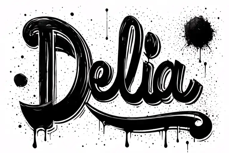Delia lettering styler with ink stains tattoo design idea