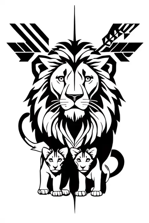 lion and cub and arrow tattoo design idea