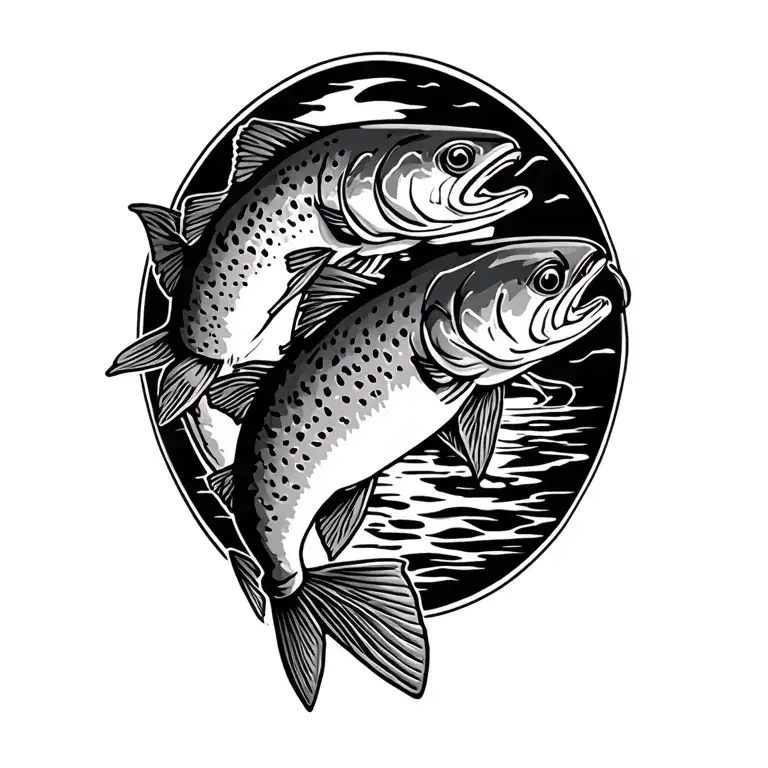 trout fishing tattoo design idea