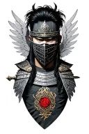 arcangel michael as a samurai warrior with face mask and wings  tattoo design idea