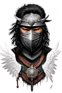 arcangel michael as a samurai warrior with face mask and wings  tattoo design idea