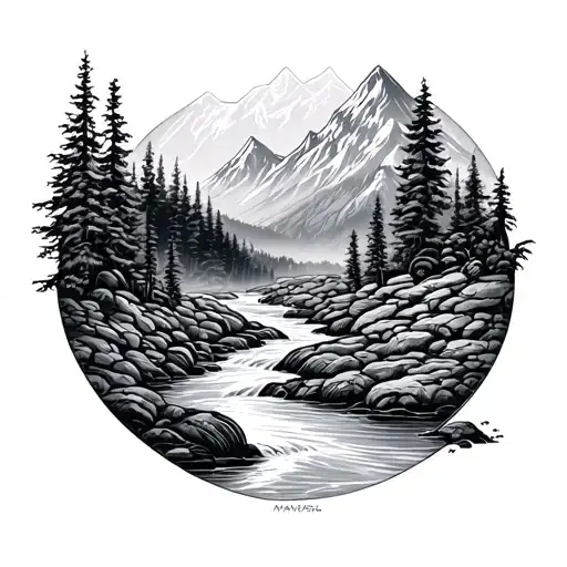 mountain stream tattoo design idea