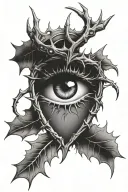 eye inside of crown of thorns in a heart shape tattoo design idea