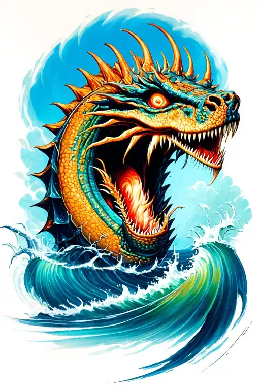 posiedon stabbing sea monster tattoo design idea