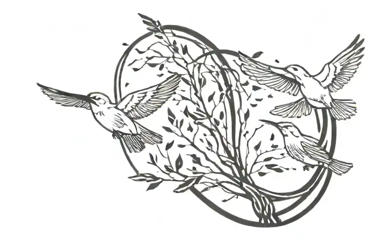 two bands on the arm with birds flying towards throat tattoo design idea