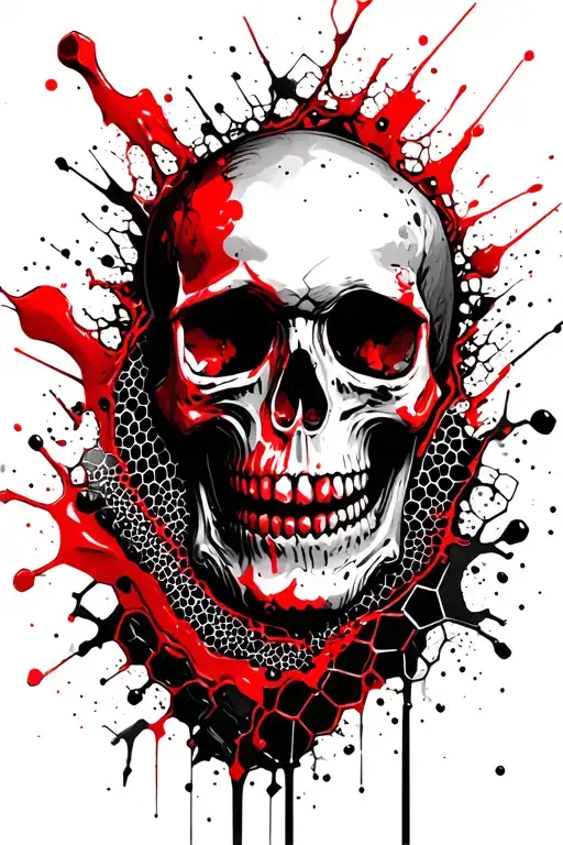 skull in honeycomb sleeve tattoo design idea