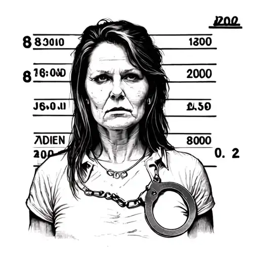 a simplified version of Aileen wuornos infamous mugshot with the handcuffs tattoo design idea