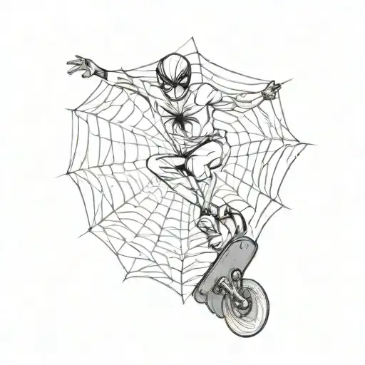 a man riding a skateboard on a spider web tattoo design idea