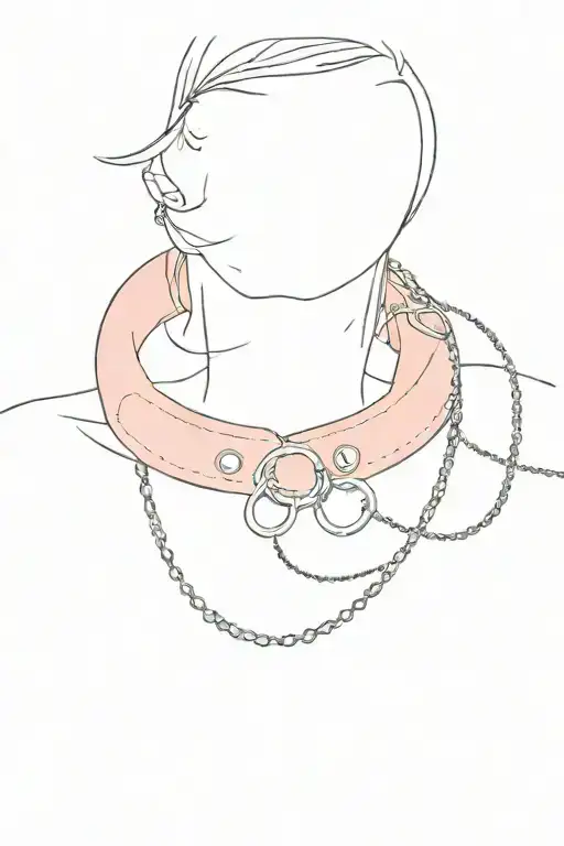 kinkySissy Slave Pink Leather Collar With Chain Leash neck length Dark Brown Hair Blue Eyes Flat Chest tattoo design idea