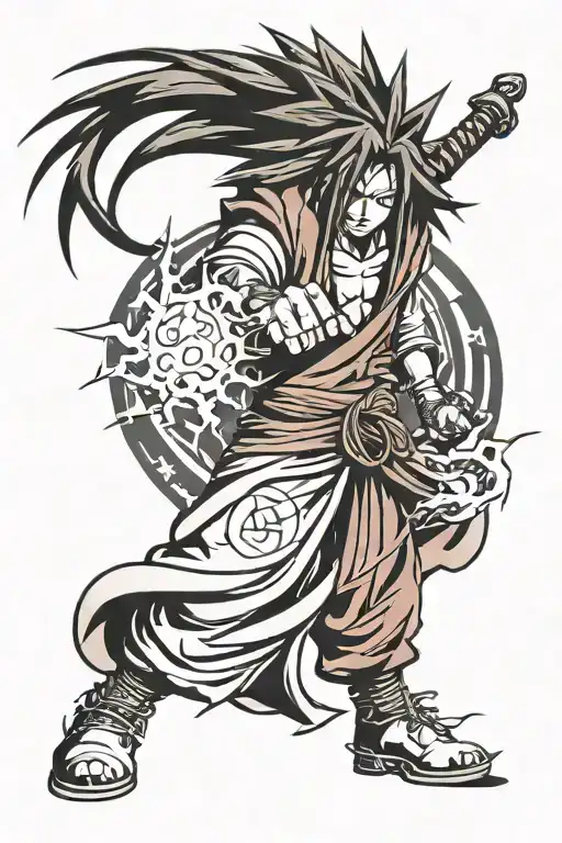 Madara Uchiha in a fighting stance tattoo design idea