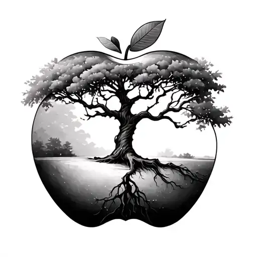 Apple tree with roots tattoo design idea
